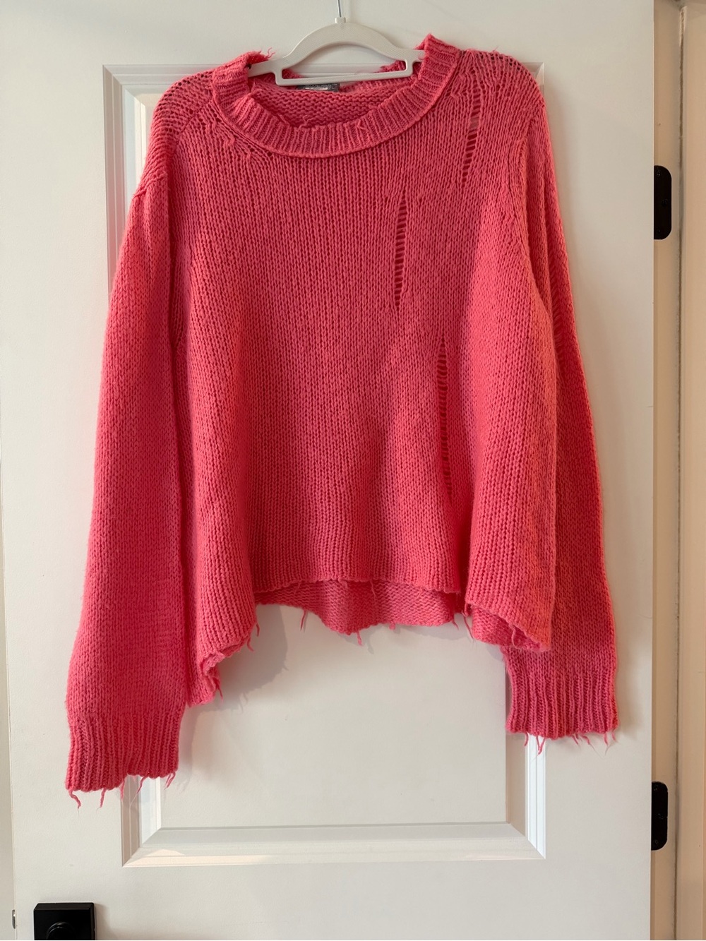 Wooden Ships Pink Distressed Knit Sweater